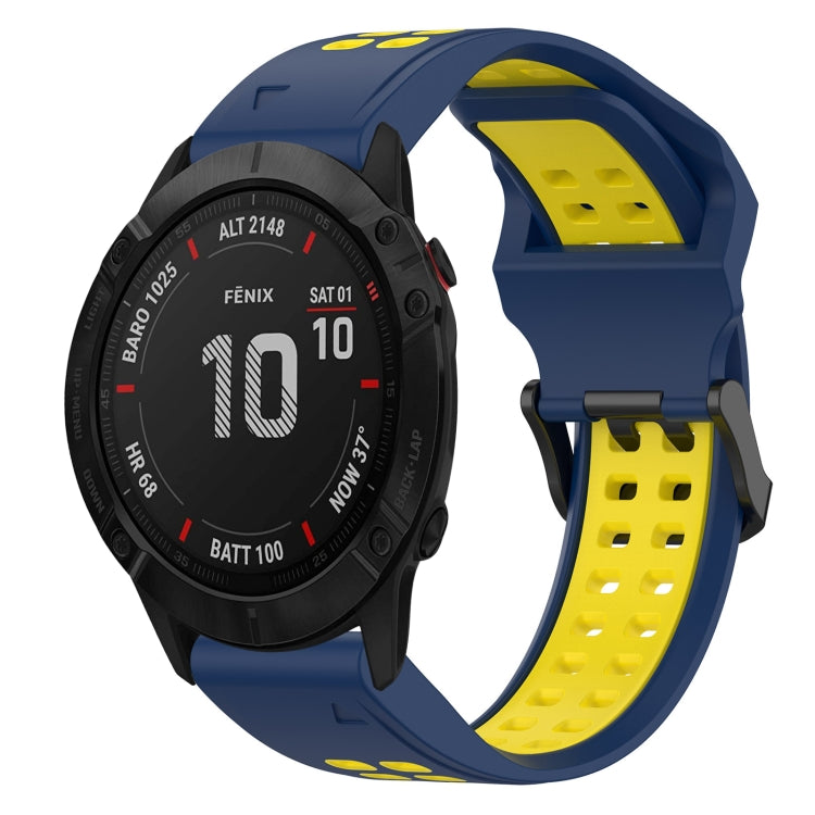 For Garmin Fenix 6X Pro 26mm Two-Color Reverse Buckle Silicone Watch Band(Blue+Yellow) - Watch Bands by PMC Jewellery | Online Shopping South Africa | PMC Jewellery