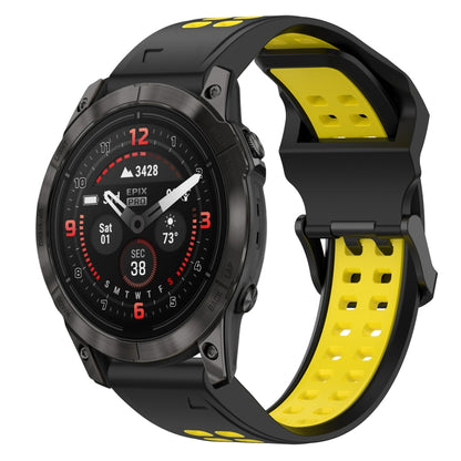 For Garmin Epix Pro 42mm 20mm Two-Color Reverse Buckle Silicone Watch Band(Black+Yellow) - Watch Bands by PMC Jewellery | Online Shopping South Africa | PMC Jewellery