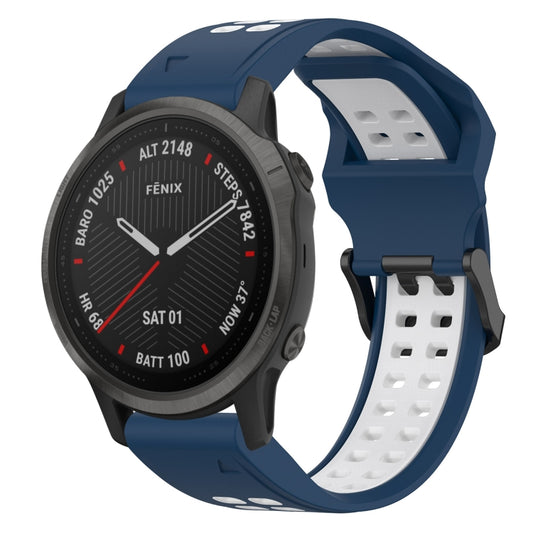 For Garmin Fenix 6S 20mm Two-Color Reverse Buckle Silicone Watch Band(Blue+White) - Watch Bands by PMC Jewellery | Online Shopping South Africa | PMC Jewellery