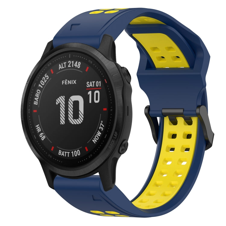 For Garmin Fenix 6S Pro 20mm Two-Color Reverse Buckle Silicone Watch Band(Blue+Yellow) - Watch Bands by PMC Jewellery | Online Shopping South Africa | PMC Jewellery