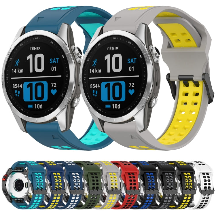 For Garmin Instinct 2S 20mm Two-Color Reverse Buckle Silicone Watch Band(Grey+Yellow) - Watch Bands by PMC Jewellery | Online Shopping South Africa | PMC Jewellery