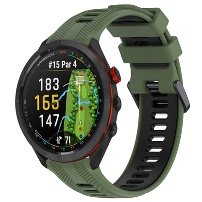 For Garmin Approach S70 47mm Sports Two-Color Silicone Watch Band(Army Green+Black) - Watch Bands by PMC Jewellery | Online Shopping South Africa | PMC Jewellery