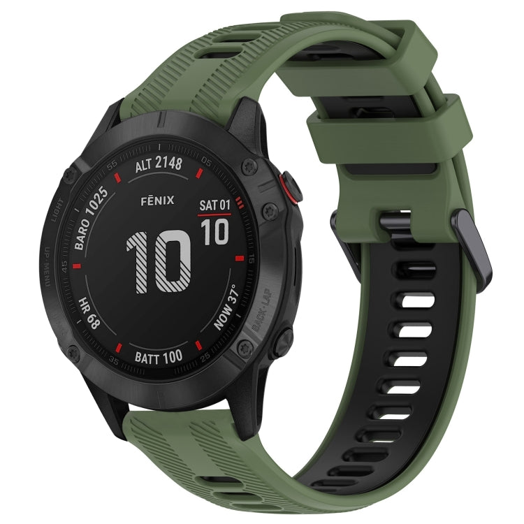 For Garmin Fenix 6 Pro Sports Two-Color Silicone Watch Band(Army Green+Black) - Watch Bands by PMC Jewellery | Online Shopping South Africa | PMC Jewellery