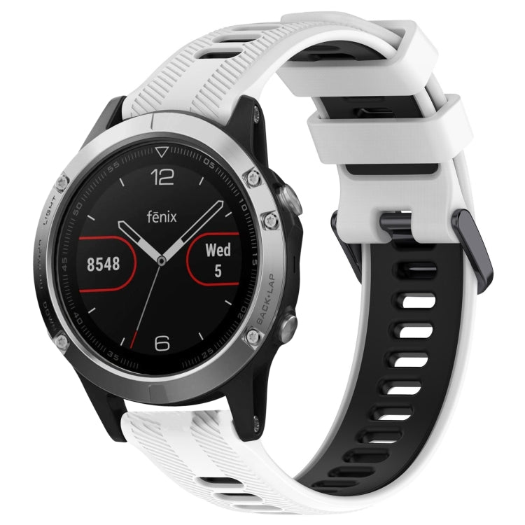 For Garmin Fenix 5 Sports Two-Color Silicone Watch Band(White+Black) - Watch Bands by PMC Jewellery | Online Shopping South Africa | PMC Jewellery