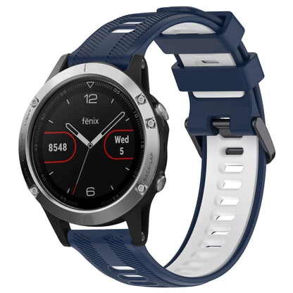 For Garmin Fenix 5 Sports Two-Color Silicone Watch Band(Midnight Blue+White) - Watch Bands by PMC Jewellery | Online Shopping South Africa | PMC Jewellery