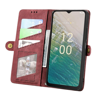 For Nokia C32 Geometric Zipper Wallet Side Buckle Leather Phone Case(Red) - Nokia Cases by PMC Jewellery | Online Shopping South Africa | PMC Jewellery