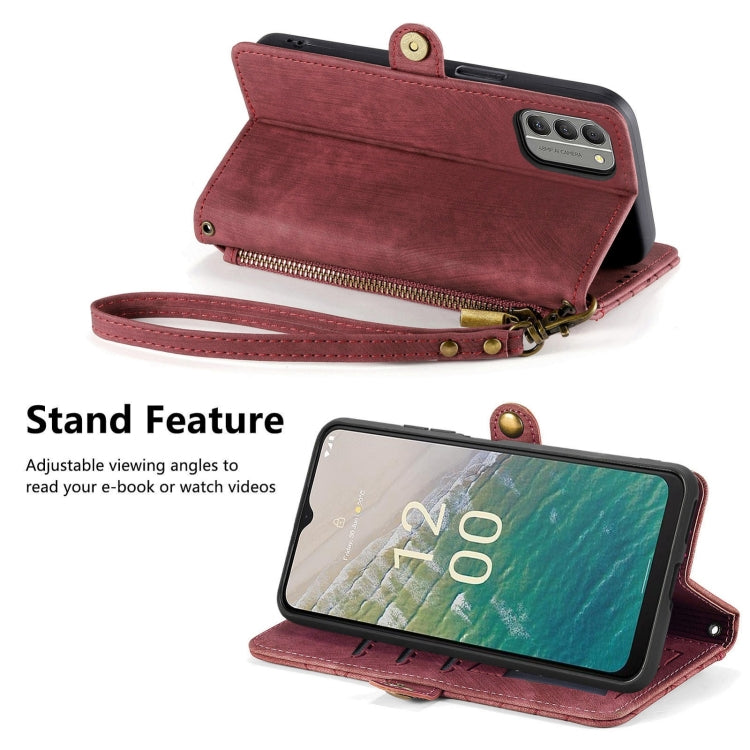 For Nokia C32 Geometric Zipper Wallet Side Buckle Leather Phone Case(Red) - Nokia Cases by PMC TechLife | Online Shopping South Africa | PMC TechLife