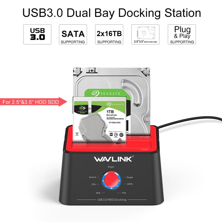 Wavlink ST334U SSD Dual Bay External Hard Drive Docking Station USB 3.0 to SATA I/II/III(EU Plug) - External Hard Drives by WAVLINK | Online Shopping South Africa | PMC Jewellery | Buy Now Pay Later Mobicred