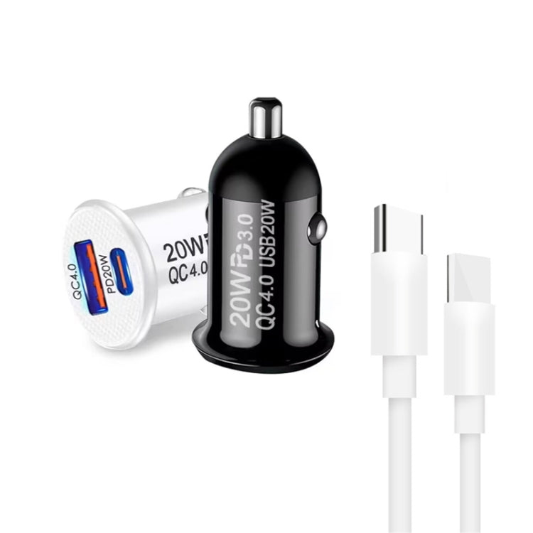 P10 Mini QC4.0 USB / PD20W Car Charger with Type-C to Type-C Fast Charging Data Cable(Black) - free shipping - PMC TechLife - Order now!
