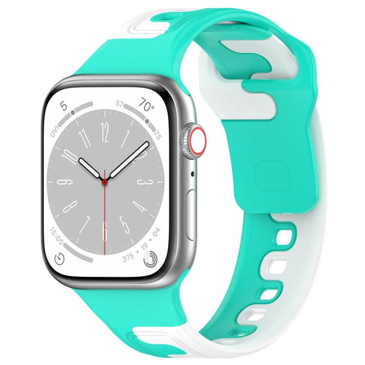 For Apple Watch 2 42mm Double Color Silicone Watch Band(Cyan+White) - Watch Bands by PMC TechLife | Online Shopping South Africa | PMC TechLife