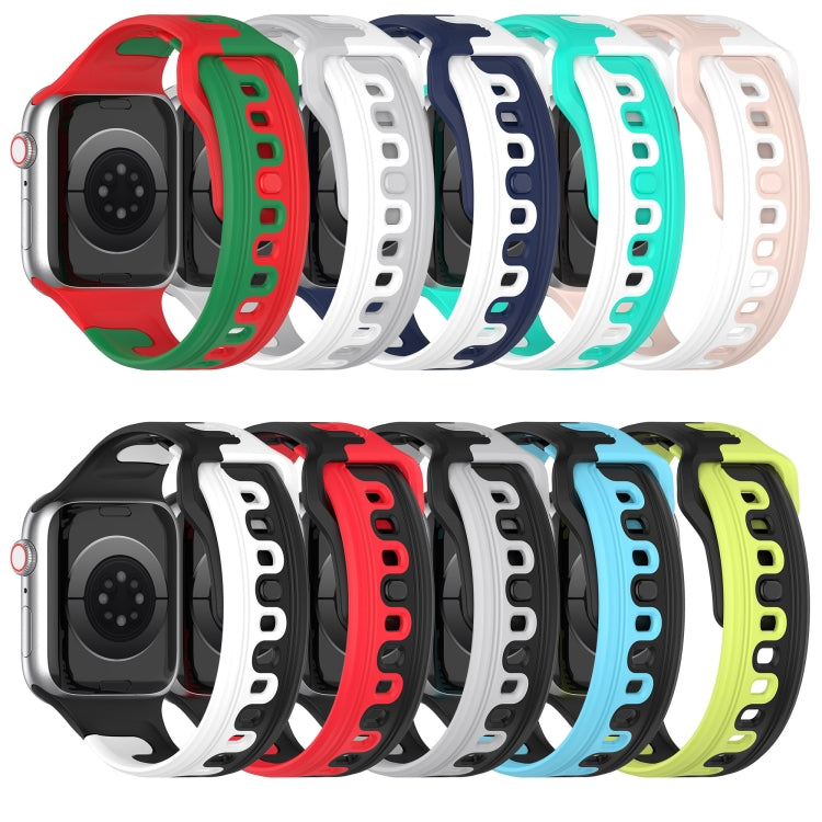 For Apple Watch SE 40mm Double Color Silicone Watch Band(Cyan+White) - Watch Bands by PMC TechLife | Online Shopping South Africa | PMC TechLife