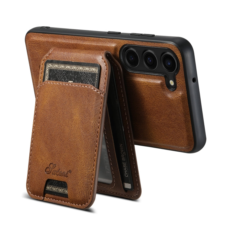 For Samsung Galaxy S24 5G Suteni H15 MagSafe Oil Eax Leather Detachable Wallet Back Phone Case(Khaki) - Galaxy S24 5G Cases by Suteni | Online Shopping South Africa | PMC Jewellery