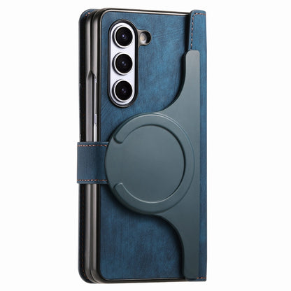 For Samsung Galaxy Z Fold5 5G Retro MagSafe Magnetic Zipper Wallet Leather Phone Case(Blue) - Galaxy Z Fold5 Cases by PMC Jewellery | Online Shopping South Africa | PMC Jewellery