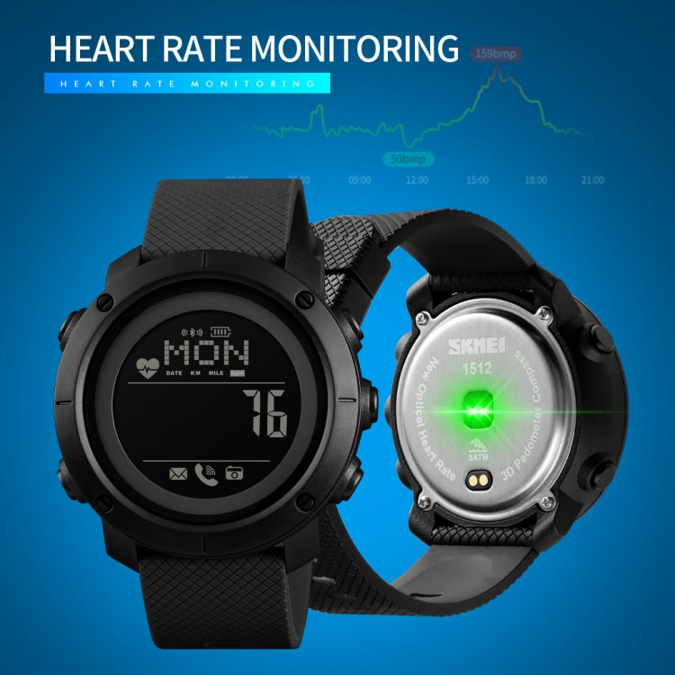 SKMEI 1511 Simple Bluetooth Men Smart Waterproof Compass Adult Smart Watch(Rubber Shell Black) - Sport Watches by SKMEI | Online Shopping South Africa | PMC Jewellery | Buy Now Pay Later Mobicred