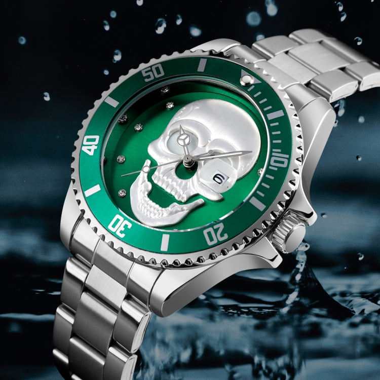 SKMEI 9195 Fashion Water-inlaid Drill Skull Nightlight Waterproof Quartz Watch Steel Strip Watch for Men(Silver Black) - Other Watches by SKMEI | Online Shopping South Africa | PMC Jewellery | Buy Now Pay Later Mobicred