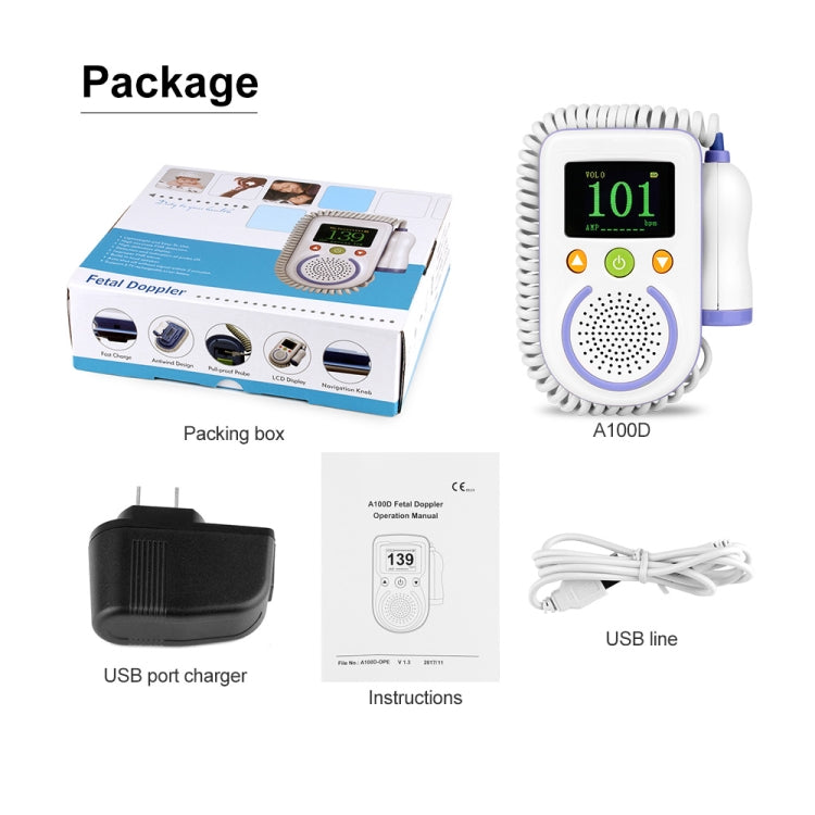 A100D  Digital Fetal Doppler Ultrasound Sound Baby Heartbeat Detector Monitor Rechargeable Prenatal Pocket Fetal Doppler Stethoscope - Heart Rate Monitoring by PMC Jewellery | Online Shopping South Africa | PMC Jewellery