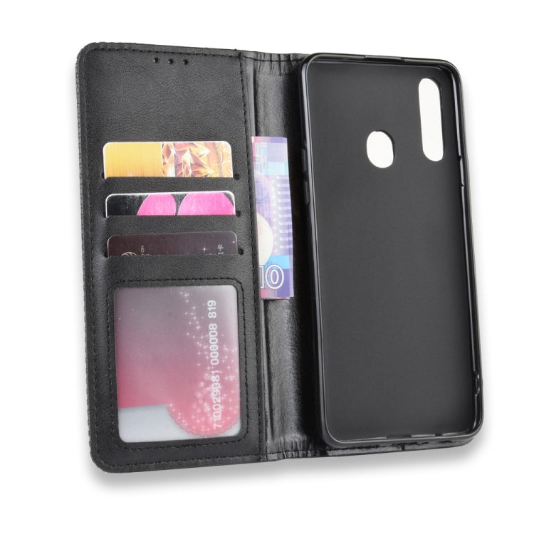 For Galaxy A20s  Magnetic Buckle Retro Crazy Horse Texture Horizontal Flip Leather Case  , with Holder & Card Slots & Photo Frame(Black) - Galaxy Phone Cases by PMC Jewellery | Online Shopping South Africa | PMC Jewellery