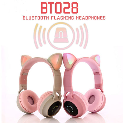 BT028C Cute Cat Ear Bluetooth 5.0 Headphones Foldable On-Ear Stereo Wireless Headset Headphone with Mic / LED Light / FM Radio / TF Card(Pink) - Headset & Headphone by PMC Jewellery | Online Shopping South Africa | PMC Jewellery