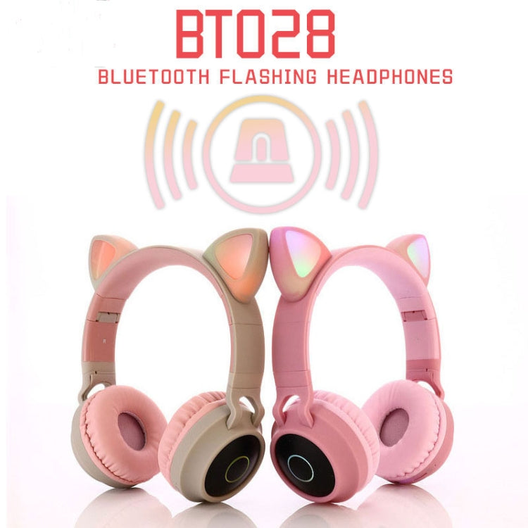BT028C Cute Cat Ear Bluetooth 5.0 Headphones Foldable On-Ear Stereo Wireless Headset Headphone with Mic / LED Light / FM Radio / TF Card(Gray) - Headset & Headphone by PMC Jewellery | Online Shopping South Africa | PMC Jewellery