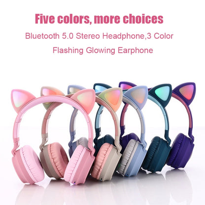 BT028C Cute Cat Ear Bluetooth 5.0 Headphones Foldable On-Ear Stereo Wireless Headset Headphone with Mic / LED Light / FM Radio / TF Card(Purple) - Headset & Headphone by PMC Jewellery | Online Shopping South Africa | PMC Jewellery