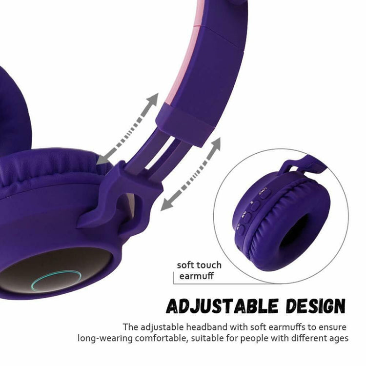 BT028C Cute Cat Ear Bluetooth 5.0 Headphones Foldable On-Ear Stereo Wireless Headset Headphone with Mic / LED Light / FM Radio / TF Card(Purple) - Headset & Headphone by PMC Jewellery | Online Shopping South Africa | PMC Jewellery
