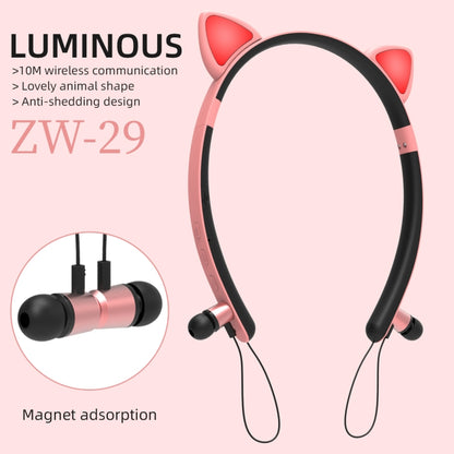 ZW29 Cat Ear Stereo Sound HIFI Fashion Outdoor Portable Sports Wireless  Bluetooth Headset with Mic & LED Light Glowing(Blue) - Neck-mounted Earphone by PMC Jewellery | Online Shopping South Africa | PMC Jewellery