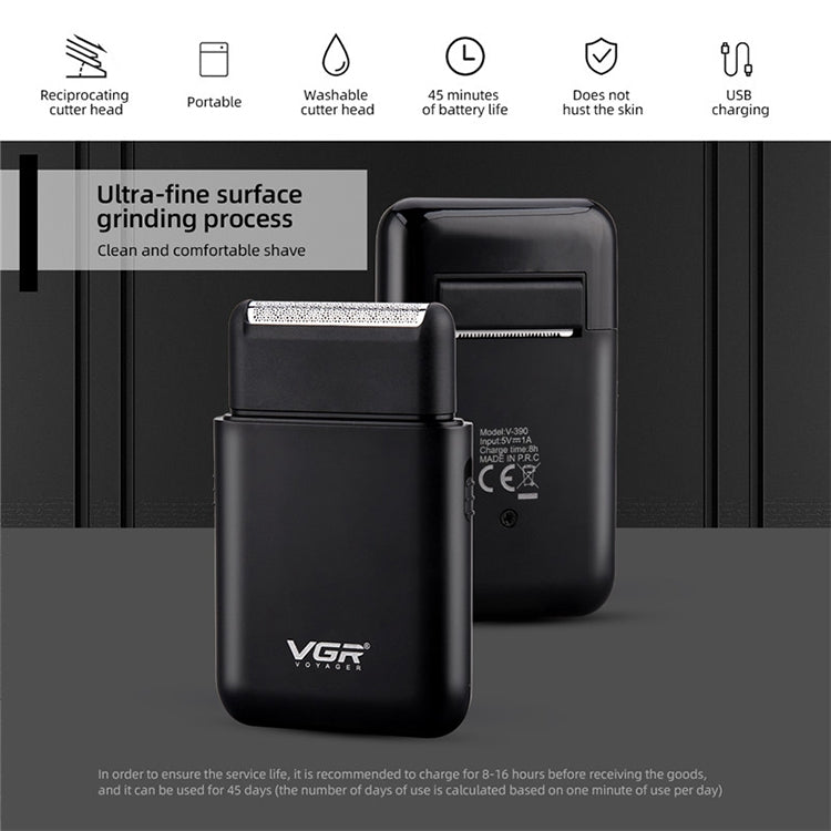 VGR V-390 5W USB Portable Reciprocating Electric Shaver (Black) - Electric Shavers by VGR | Online Shopping South Africa | PMC Jewellery | Buy Now Pay Later Mobicred