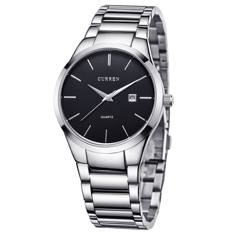 CURREN 8106 Fashion Business Calendar Waterproof Full Steel Quartz Watch(white case black face) - Metal Strap Watches by CURREN | Online Shopping South Africa | PMC Jewellery | Buy Now Pay Later Mobicred