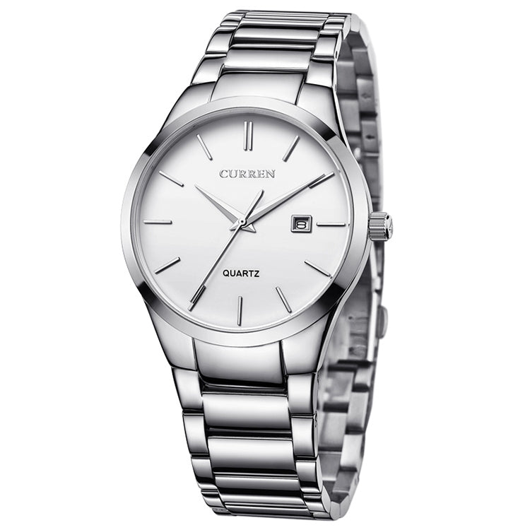 CURREN 8106 Fashion Business Calendar Waterproof Full Steel Quartz Watch(white case white face) - Metal Strap Watches by CURREN | Online Shopping South Africa | PMC Jewellery | Buy Now Pay Later Mobicred