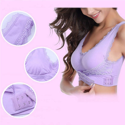 Front Cross Side Buckle Wireless Lace Bra Breathable Sport For Women, Size:XL(Purple) - Ladies Underwear by PMC Jewellery | Online Shopping South Africa | PMC Jewellery