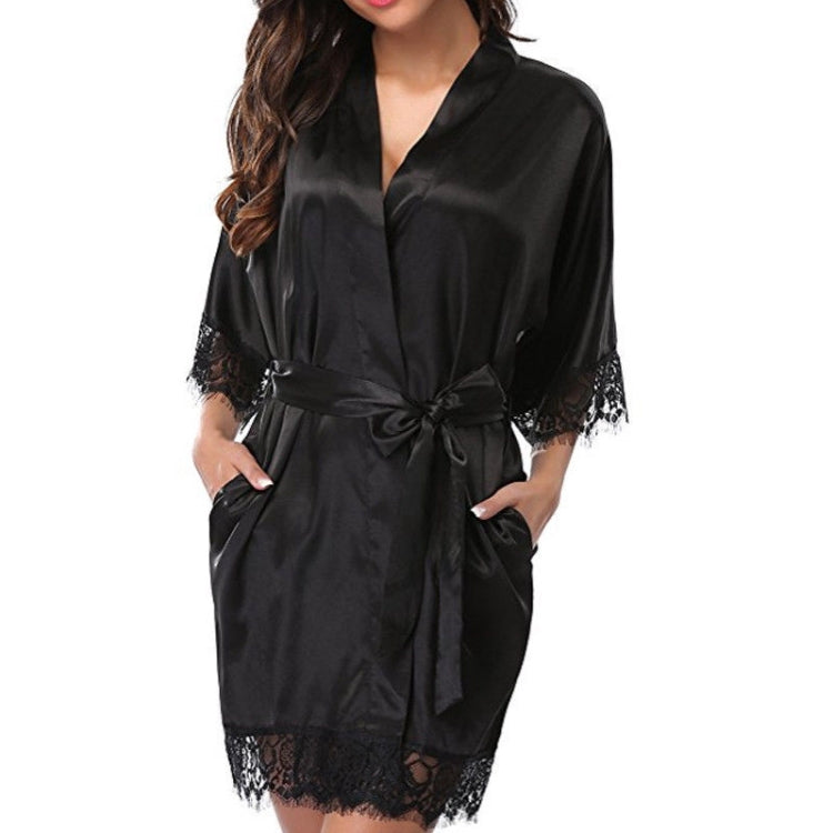 Half Sleeve Robe Women Faux Silk Pajama Sexy Night Dress, Size:L(Red) - Pajamas & Bathrobe by PMC Jewellery | Online Shopping South Africa | PMC Jewellery