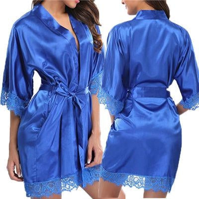 Half Sleeve Robe Women Faux Silk Pajama Sexy Night Dress, Size:XL(Blue) - Pajamas & Bathrobe by PMC Jewellery | Online Shopping South Africa | PMC Jewellery