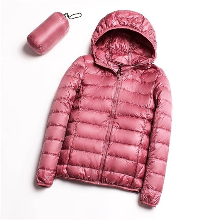 Casual Ultra Light White Duck Down Jacket Women Autumn Winter Warm Coat Hooded Parka, Size:L(Pink) - Down Jacket by PMC Jewellery | Online Shopping South Africa | PMC Jewellery
