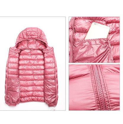 Casual Ultra Light White Duck Down Jacket Women Autumn Winter Warm Coat Hooded Parka, Size:L(Purple) - Down Jacket by PMC Jewellery | Online Shopping South Africa | PMC Jewellery