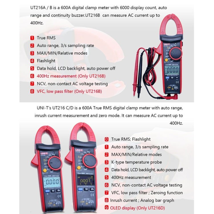 UNI-T UT216A 600A Digital Clamp Meter AC DC Voltage Detector - Digital Multimeter by UNI-T | Online Shopping South Africa | PMC Jewellery | Buy Now Pay Later Mobicred