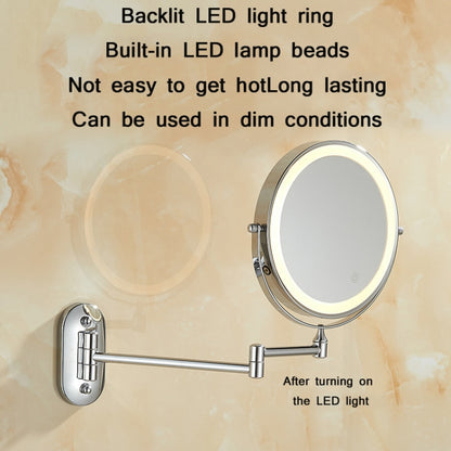 8 Inch Wall-Mounted Double-Sided Makeup Mirror LED Three-Tone Light Bathroom Mirror, Colour:USB Charging Silver(Five Times Magnification) - Mirror by PMC Jewellery | Online Shopping South Africa | PMC Jewellery