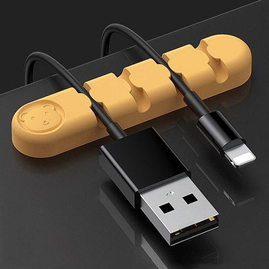 5 PCS 4 Holes Bear Silicone Desktop Data Cable Organizing And Fixing Device(Lemon Yellow) - Cable Organizer by PMC Jewellery | Online Shopping South Africa | PMC Jewellery