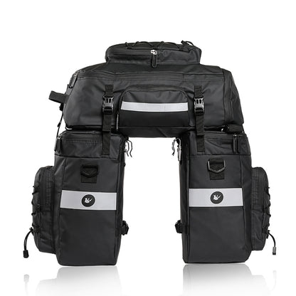 Rhinowalk Three-in-one Multifunctional Bicycle Rear Shelf Pannier Waterproof Long-distance Equipment(Full Black) - Bicycle Bags by Rhinowalk | Online Shopping South Africa | PMC Jewellery | Buy Now Pay Later Mobicred