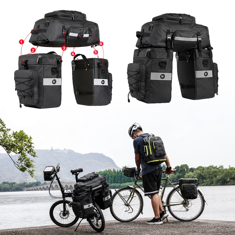 Rhinowalk Three-in-one Multifunctional Bicycle Rear Shelf Pannier Waterproof Long-distance Equipment(Full Black) - Bicycle Bags by Rhinowalk | Online Shopping South Africa | PMC Jewellery | Buy Now Pay Later Mobicred