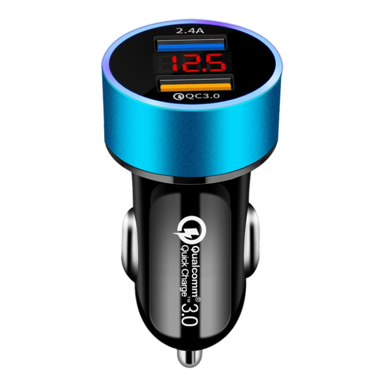 2 PCS Aluminum Ring Display Car Charger  QC3.0+2.4A Aluminum Alloy Multi-function Halo Digital Display Car Charger(Sapphire Blue) - Car Charger by PMC Jewellery | Online Shopping South Africa | PMC Jewellery