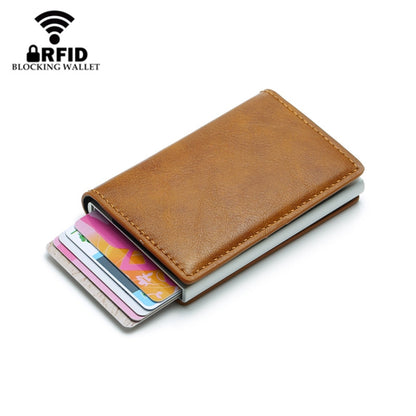 Automatic Elastic Card Type Anti-magnetic RFID Anti-theft Retro Card Package Universal Leather Metal Wallet(Black) - Card & Passport Bags by PMC Jewellery | Online Shopping South Africa | PMC Jewellery