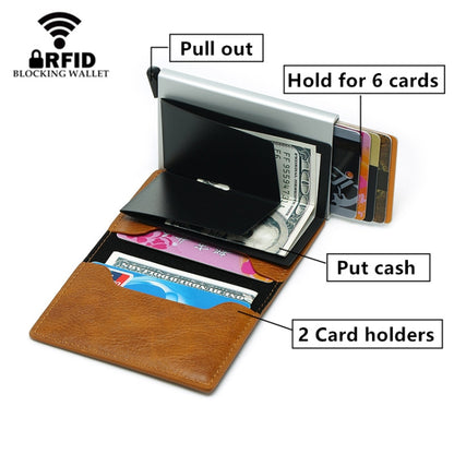 Automatic Elastic Card Type Anti-magnetic RFID Anti-theft Retro Card Package Universal Leather Metal Wallet(Black) - Card & Passport Bags by PMC Jewellery | Online Shopping South Africa | PMC Jewellery