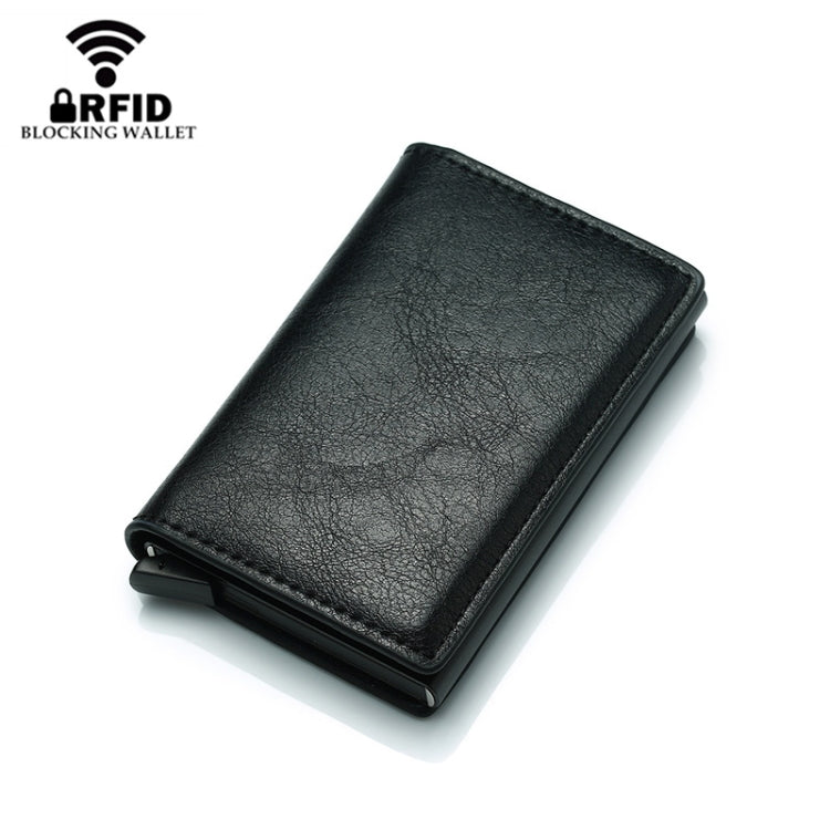 Automatic Elastic Card Type Anti-magnetic RFID Anti-theft Retro Card Package Universal Leather Metal Wallet(Black) - Card & Passport Bags by PMC Jewellery | Online Shopping South Africa | PMC Jewellery