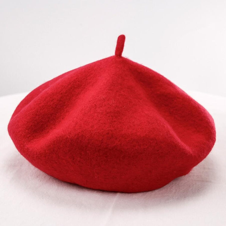 Women Wool Vintage Solid Color Berets Cap(red) - Knitted Cap by PMC Jewellery | Online Shopping South Africa | PMC Jewellery