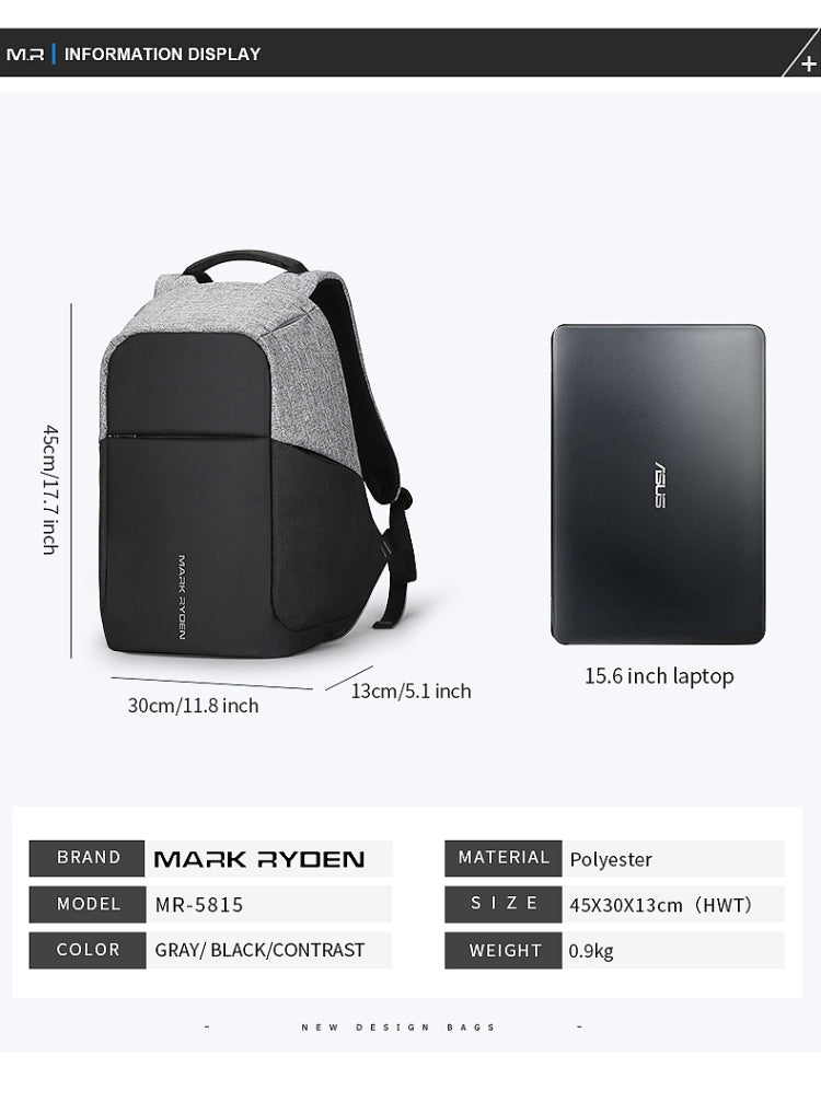 Mark Ryden Multifunction USB charging Men 15inch Laptop Backpack - 15 inch by PMC Jewellery | Online Shopping South Africa | PMC Jewellery