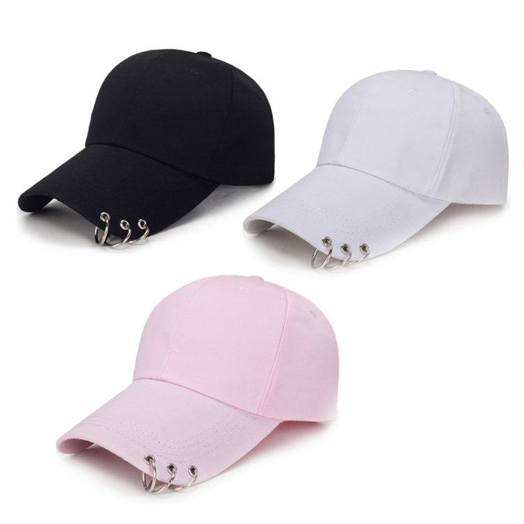 Unisex Casual Solid Color Adjustable Baseball Caps with Ring(White) - Peaked Cap by PMC Jewellery | Online Shopping South Africa | PMC Jewellery
