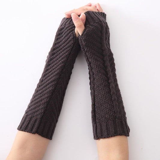 Knitted Wool Fishbone Texture Warm Cuffs Fingerless Arm Sleeves(Dark Gray) - Cuff by PMC Jewellery | Online Shopping South Africa | PMC Jewellery