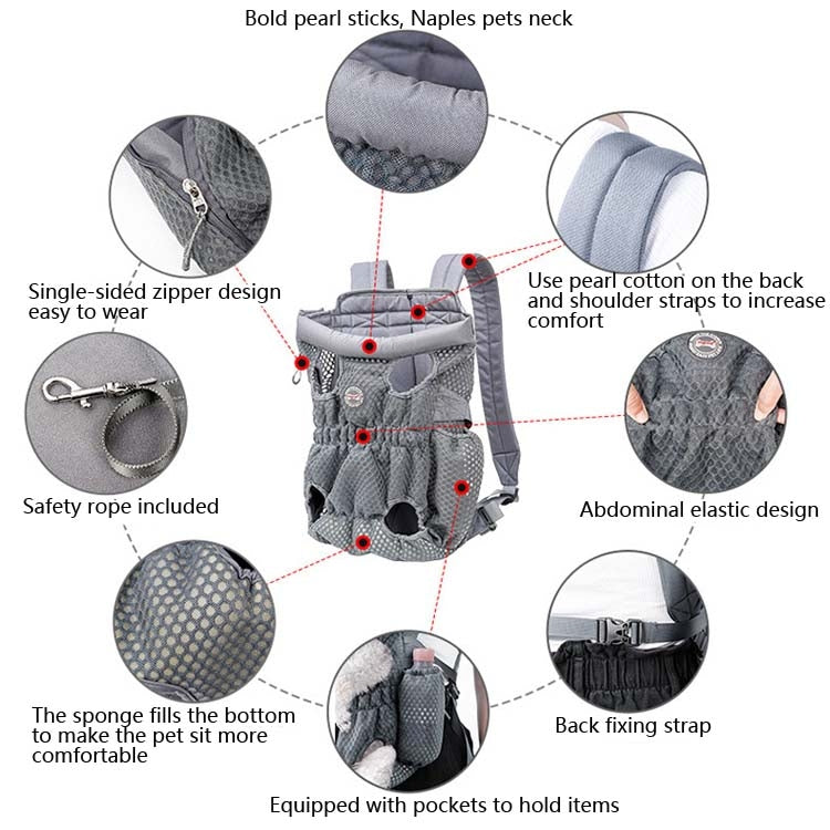 Doglemi Pet Outing Backpack Dog Shoulder Chest Bag Breathable Mesh Dog Cat Bag, Size:L(Gray) - Pet Bags by Doglemi | Online Shopping South Africa | PMC Jewellery | Buy Now Pay Later Mobicred