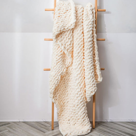 Handmade Thick Wool Knitted Blanket Sofa Chenille Stick Knitted Blanket, Size: 80 x 100 CM(Custard) - Bedding by PMC Jewellery | Online Shopping South Africa | PMC Jewellery