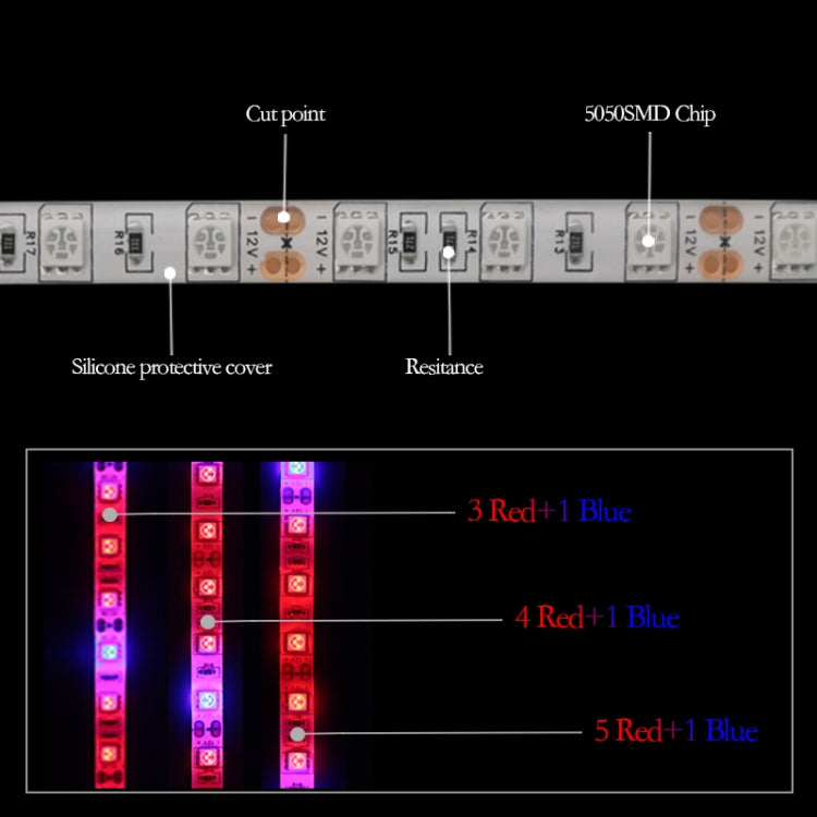 5m 300 LEDs SMD 5050 Full Spectrum LED Strip Light Fitolampy Grow Lights for Greenhouse Hydroponic Plant Waterproof(5 Red 1 Blue) - LED Grow Lights by PMC Jewellery | Online Shopping South Africa | PMC Jewellery